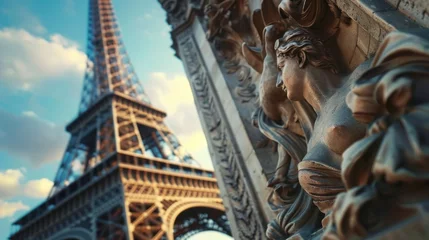 Zelfklevend Fotobehang Iconic Eiffel Tower dominating the Paris skyline. Perfect for travel brochures © Fotograf