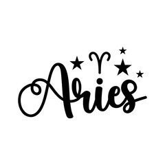 Aries Zodiac clip art typography design on plain white transparent isolated background for card, shirt, hoodie, sweatshirt, apparel, tag, mug, icon, poster or badge