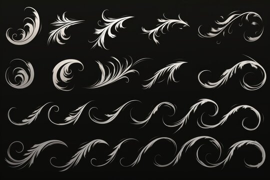Abstract silver swirls on a dark black background, perfect for modern design projects