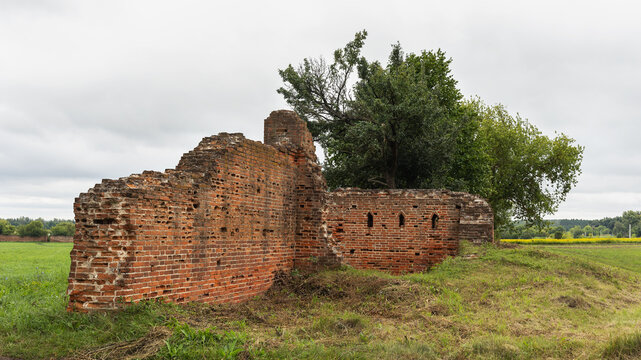 Remains of an ancient brick wall located on the territory of the Saburov Fortress in the Oryol region, Russia