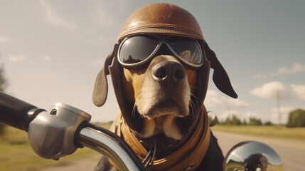 Stylish dog on a motorcycle. AI genarated