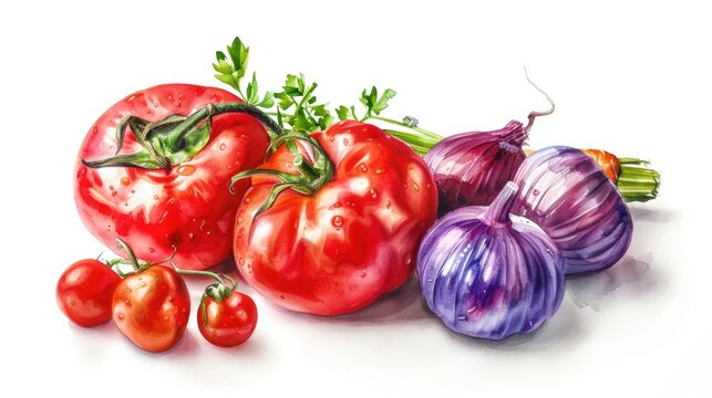 Image of tomatoes, onions, and garlic. Perfect for food blogs or recipes