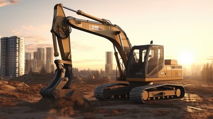 A large excavator working on a construction site, suitable for industrial projects