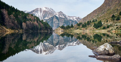 lake mountain reflection fall
