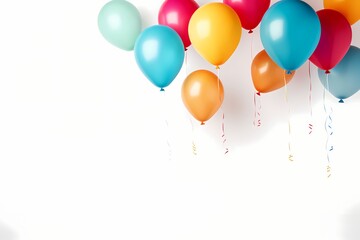 A lively display of birthday balloons in a mockup on a white background, with ample copy space for customization, captured with the vibrancy and detail of an HD camera
