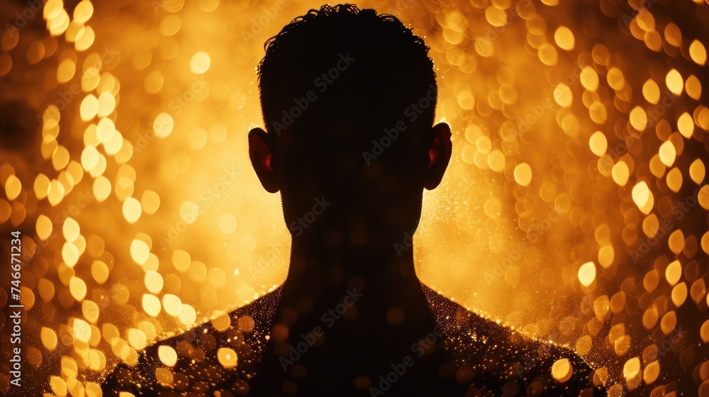 Poster a striking image of a man's silhouette against a golden backdrop. ideal for various design projects