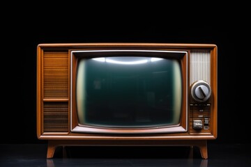 Old TV set on dark backdrop, suitable for retro themes