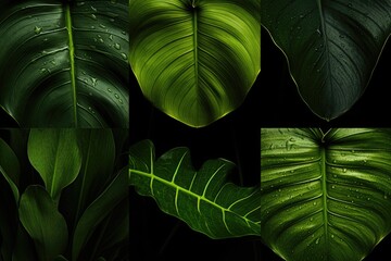 A series of photos featuring a variety of green leaves. Suitable for nature, environment, and botanical concepts