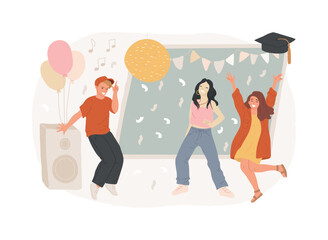 School celebration party isolated concept vector illustration. Back-to-school celebration idea, graduation party, event planning, end of year ball invitation and decoration vector concept.