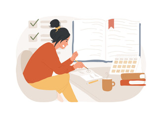 Learning isolated concept vector illustration. Learning style, memory and knowledge, education and training, study skills, school library, writing notes, student homework vector concept.