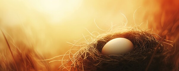 Birds Nest With a White Egg - obrazy, fototapety, plakaty
