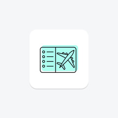 Flights icon, airline tickets, air travel, flight booking, flight reservations color shadow thinline icon, editable vector icon, pixel perfect, illustrator ai file
