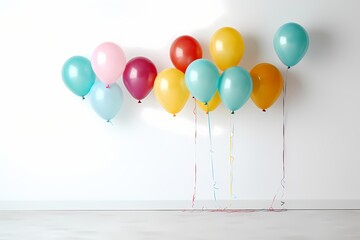A joyful and celebratory scene with birthday balloons set against a white background in a mockup arrangement, offering copy space for personalization, captured with the clarity of an HD camera
