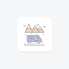 Road Trip icon, road trips, driving trip, driving trips, car trip lineal color icon, editable vector icon, pixel perfect, illustrator ai file