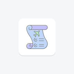 Travel Checklist icon, travel lists, packing checklist, packing lists, vacation checklist lineal color icon, editable vector icon, pixel perfect, illustrator ai file