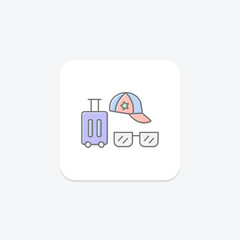 Travel Accessories icon, gear, travel gear, travel essentials, accessories for travel lineal color icon, editable vector icon, pixel perfect, illustrator ai file
