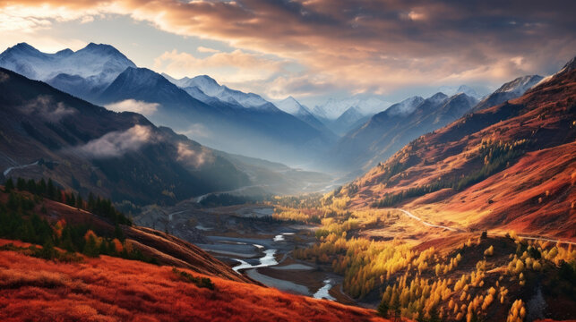 mountain landscape with a bright palette of autumn colors