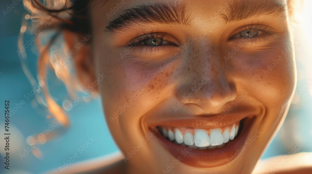 Poster close up of a person with a smiling face, suitable for various projects