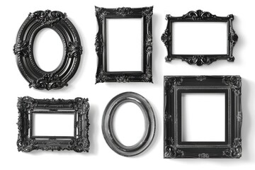 Set of four black picture frames on a white background. Ideal for home decor projects