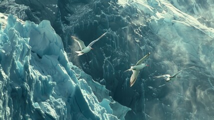 A group of birds soaring above a glacier. Suitable for nature and wildlife themes - Powered by Adobe