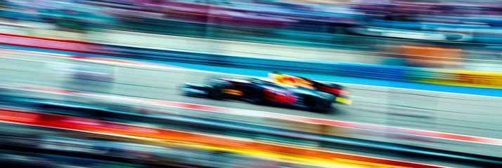 Foto auf Leinwand Blurry Intense motion blur capturing the high-speed dynamics of a Formula 1 race, cars zooming on the circuit © Shutter2U