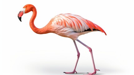 Bird Flamingo walking on a white background
