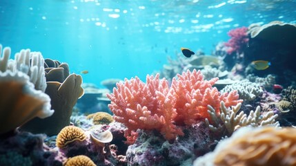 Naklejka premium A vibrant coral reef with various coral species. Perfect for marine biology educational materials