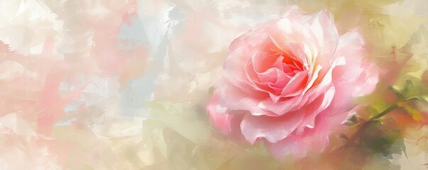 Pink Rose Painting on White Background