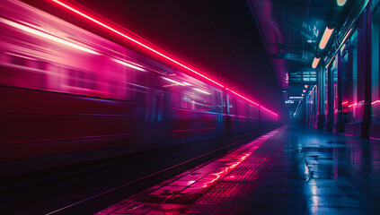 the blurred motion of light in a train station in the