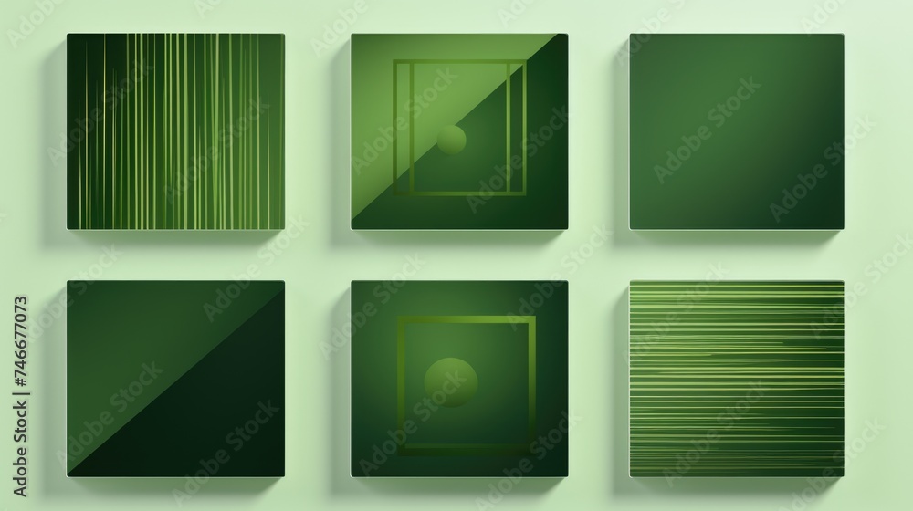 Poster Set of four square green boxes with shadows. Perfect for design projects