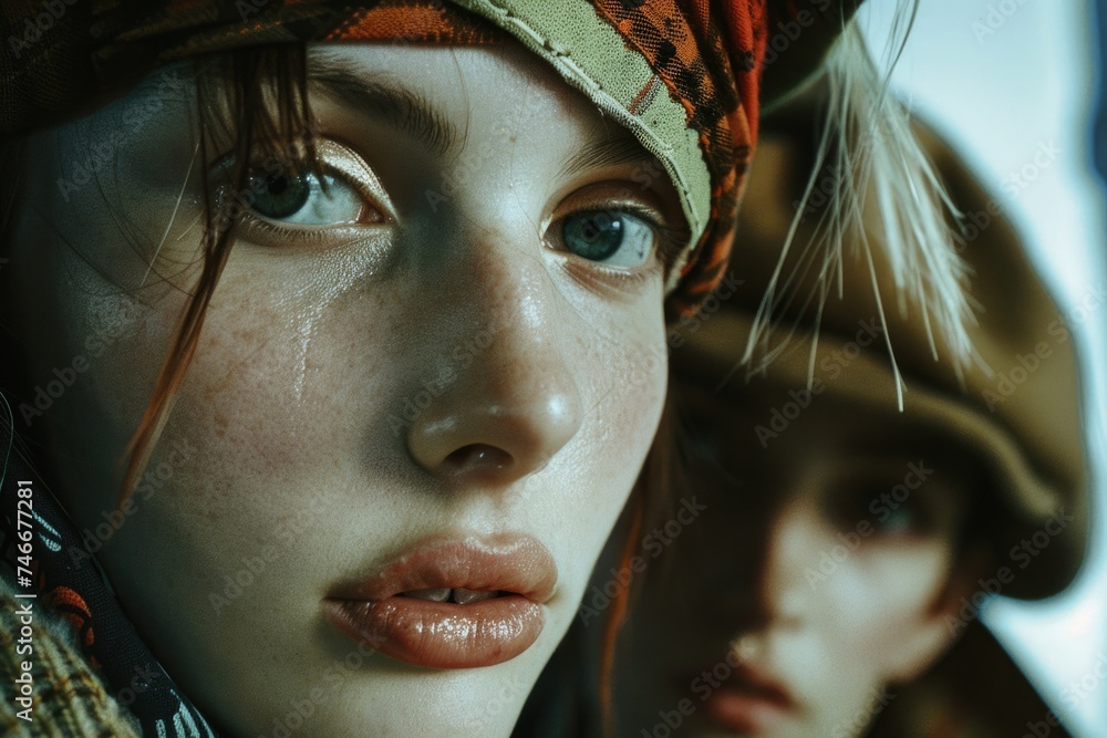 Poster close up of a person wearing a hat, suitable for various concepts