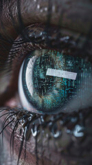 Close-up of Human Eye with Futuristic Digital Data Overlay