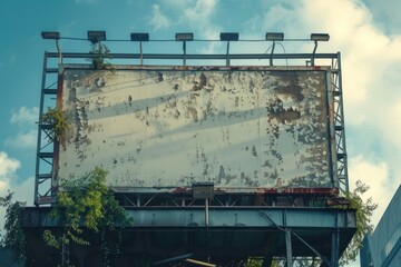 An old billboard on top of a building. Suitable for urban advertising concepts