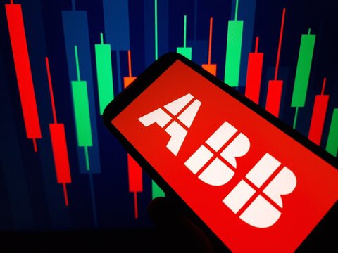 Konskie, Poland - February 24, 2024: ABB company logo displayed on mobile phone