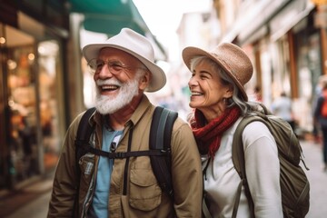 Obraz premium A man and a woman walking together on a city street. Suitable for lifestyle or urban themes