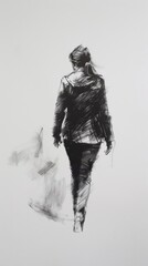 A drawing of a person walking with a dog