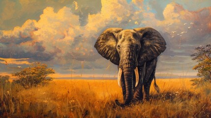 Majestic Elephant Standing in a Field