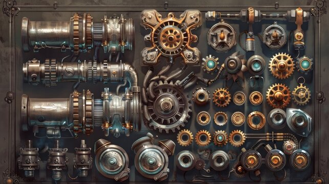 Steampunk gears and mechanical parts