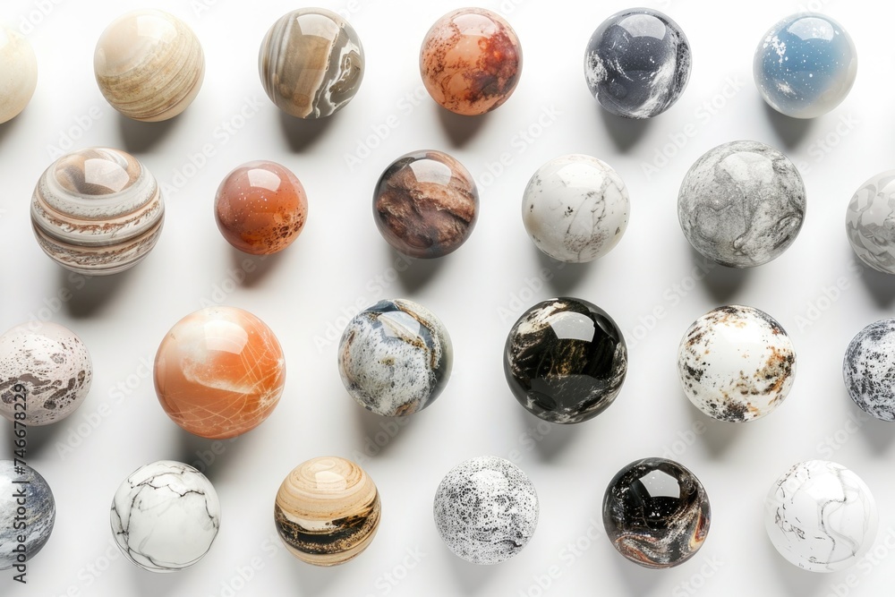 Aufkleber Collection of marble balls on a white background. Ideal for design projects
