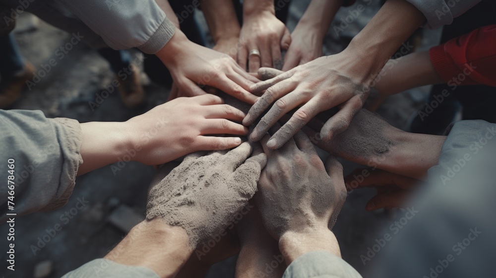 Poster People joining hands in unity, perfect for team building concepts