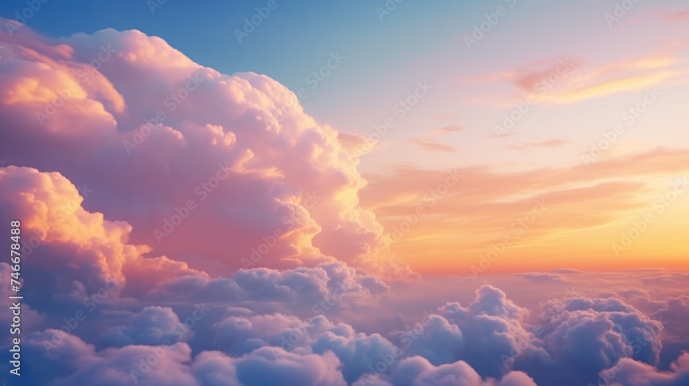 Poster a scenic view of the sky and clouds from an airplane. perfect for travel or aviation concepts