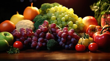 Fresh assortment of fruits and vegetables, perfect for healthy eating concepts