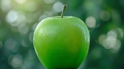 Fresh Green Apple with Water Droplets