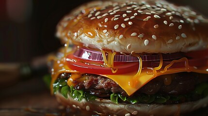 Delicious Hamburger With Cheese and Tomatoes