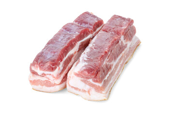 Pieces of raw pork belly isolated on white