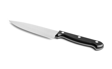 One sharp knife with black handle isolated on white