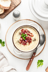 White cream soup with bacon