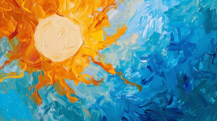 Sun Painting on Blue and Yellow Background