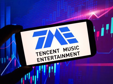Konskie, Poland - February 24, 2024: Tencent Music Entertainment company logo displayed on mobile phone
