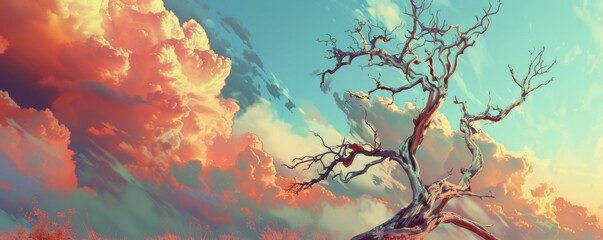 Tree Painting Against Cloudy Sky